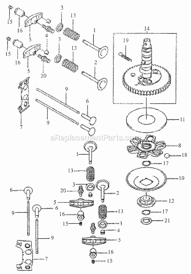 Valve / Camshaft Diagram and Parts List for 3648 53AB5D4M100 Cub Cadet Lawn Mower